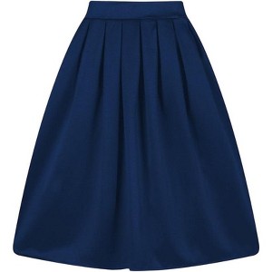 Vintage High-Waist Pleated Skirt - Women's A-Line Midi Skirt with Retro Flair Z-navy Blue Z-navy Blue - 1 of 4