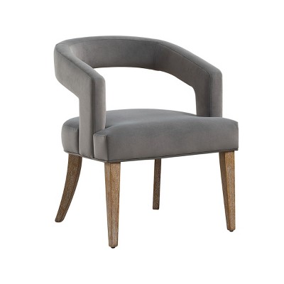 GlasFlength Accent Chairs Modern Barrel Open Back Upholstered Accent Chair with Weathered Solid Wood Legs for Club Living Room, Gray, 28"*26"*21"