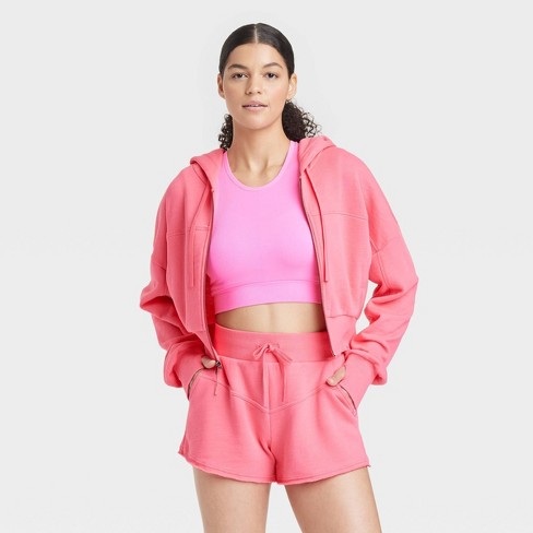 Women s Full Zip Crop Hoodie JoyLab Pink S