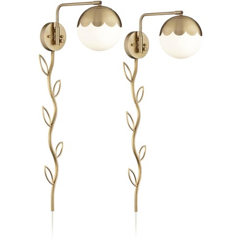 360 Lighting Kelowna Modern Arm Wall Set Of 2 With Cord Cover Brass Plug-in Light Fixture Glass Globe For Bedroom Bedside Reading Target