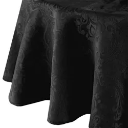 Caiden Elegance Damask Tablecloth - 60" x 84" Oval - Black - Elrene Home Fashions