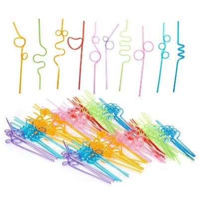 Blue Panda 100 Pack Silly Crazy Straws, Flexible Plastic Drinking Straw for Kids Party, 9.2 in