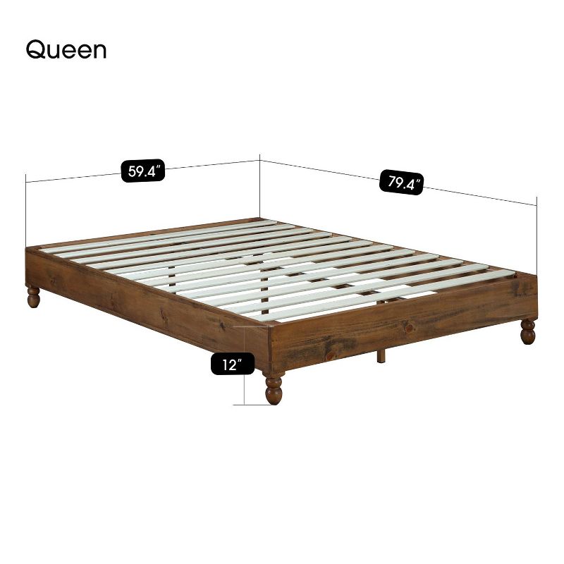 MUSEHOMEINC 12 Inch Solid Pine Wood Platform Bed Frame with Wooden Slats, 2 of 7