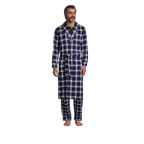 Lands' End Men's Flannel Robe - X Large - Navy/ivory Founders