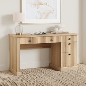 54" Fluted Executive Home Office Desk with Charging Station, Wooden Computer Desk with File Drawers - 1 of 4