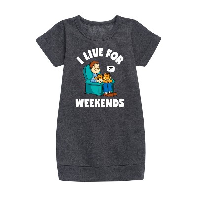 - Garfield - I Live For Weekends Graphic Short Sleeve Fleece Dress