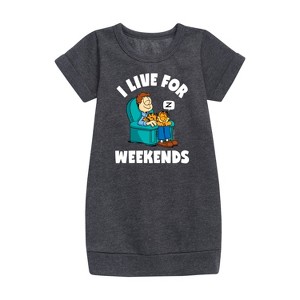 - Garfield - I Live For Weekends Graphic Short Sleeve Fleece Dress - 1 of 3