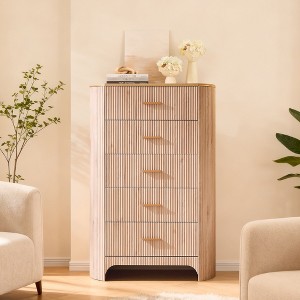 5 Drawer Tall Dresser for Bedroom, 47.8"" Tall Drawers with Gold Handles, Curved Profile, Wood Storage Dressers Organizer for Living Room - 1 of 4