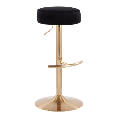 Velvet Dot Height Adjustable Barstool Velvet/Metal/Wood Gold/Black - LumiSource