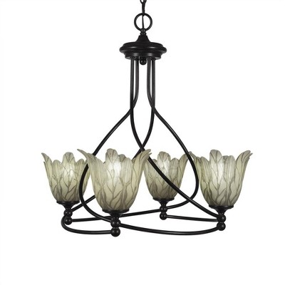 Toltec Lighting Capri 4 - Light Chandelier in  Dark Granite with 7" Vanilla Leaf Shade