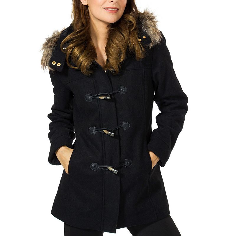 Alpine Swiss Duffy Womens Wool Coat Fur Trim Hooded Parka Jacket, 2 of 11