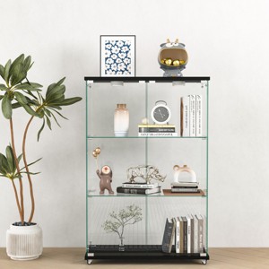INFURNIC Decorative Bookshelf Modern Glass Display Cabinet with 2 Doors and 3 Shelves for Living Room, Black, 32.09"*14.37"*47.9" - 1 of 4