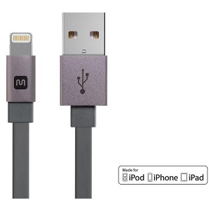 Monoprice Cabernet Series Apple MFi Certified Flat Lightning to USB Charge & Sync Cable, 3ft Gray for iPhone X, 8, 8 Plus, 7, 7 Plus, 6, 6 Plus, 5S - 1 of 4