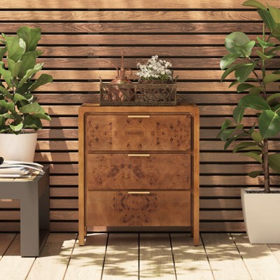 JIONJOY Natural Farmhouse Wood Nightstand - Rustic 3-Drawer Dresser with Burl Finish