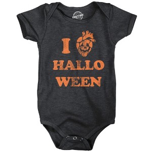 I Heart Halloween Baby Bodysuit Funny Sarcastic Scary Graphic Novelty Jumper For Infants - Crazy Dog Baby Bodysuit For Halloween Season - 1 of 4