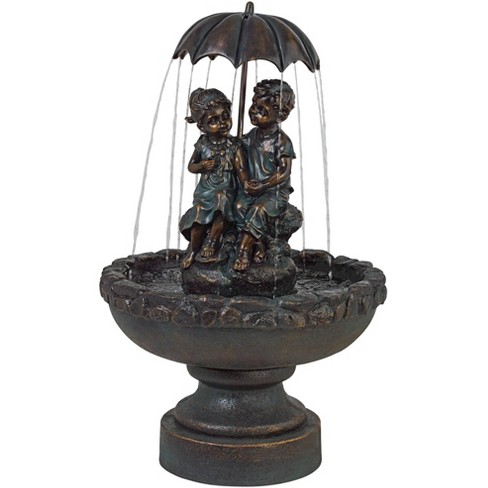 John Timberland Boy and Girl Under Umbrella Outdoor Water Fountain 40" High Copper Green Bronze Patio Deck Home Lawn Porch House - image 1 of 4