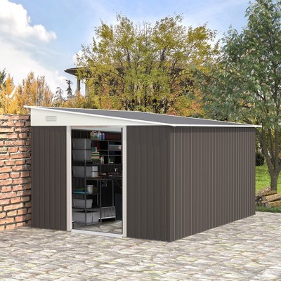 Gray Metal Outdoor Storage Shed with Double Lockable Doors and Vents