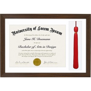 Americanflat 11x16 Walnut Graduation Frame  2 Opening Mat Displays 8.5"x11" Diploma or Certificate and Tassel. Tempered Shatter-Resistant Glass. - 1 of 4