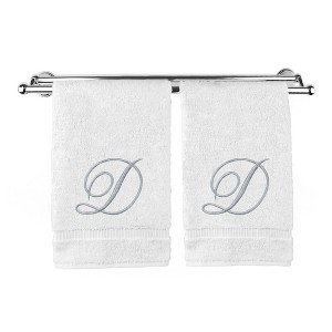 BC BARE COTTON Monogrammed Hand Towel, 100% Turkish Cotton - Set of 2 - White - Silver Script - 1 of 1