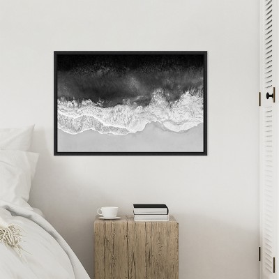 Large Black and White Ocean Wave Framed Canvas Print