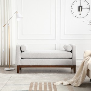 Upholstered Bench, Ottoman Bench with Wood Legs & Bolster Pillows For End Of Bed, Bedroom, Living Room, Entryway - 1 of 4