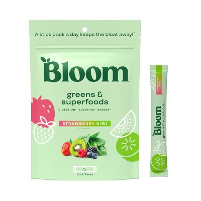 BLOOM NUTRITION Greens and Superfoods Powder Stick Pack - Strawberry Kiwi - 5ct