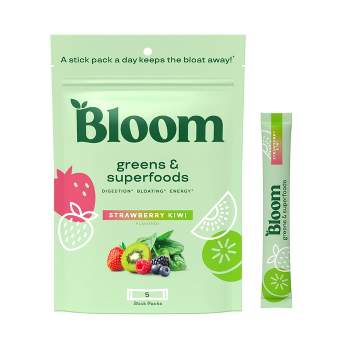 BLOOM NUTRITION Greens and Superfoods Powder Stick Pack - Strawberry Kiwi - 5ct