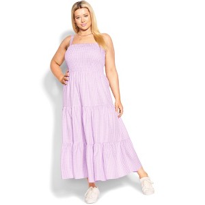 Women's Plus Size Gingham Maxi Dress - lavender | CITY CHIC - 1 of 4