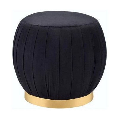 Meelano Luxe Round Black Velvet Ottoman with Gold Cylinder Base