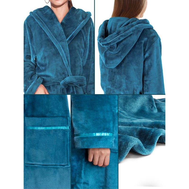 PAVILIA Fleece Robe For Women, Plush Warm Bathrobe, Fluffy Soft Spa Long Lightweight Fuzzy Cozy, Satin Trim, 4 of 7