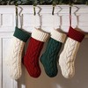 Aoibox 18 inch Knitted Christmas Stocking Green Body Ivory Mouth Sturdy Hanging Loop Large Holiday Sock 1 Piece for Gifts and Decor - 3 of 4