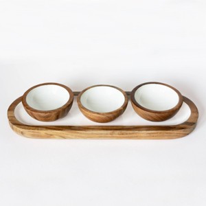 Jeanne Fitz Wood + White Collection Acacia Wood 4pc Dipping Bowls and Tray - 1 of 3