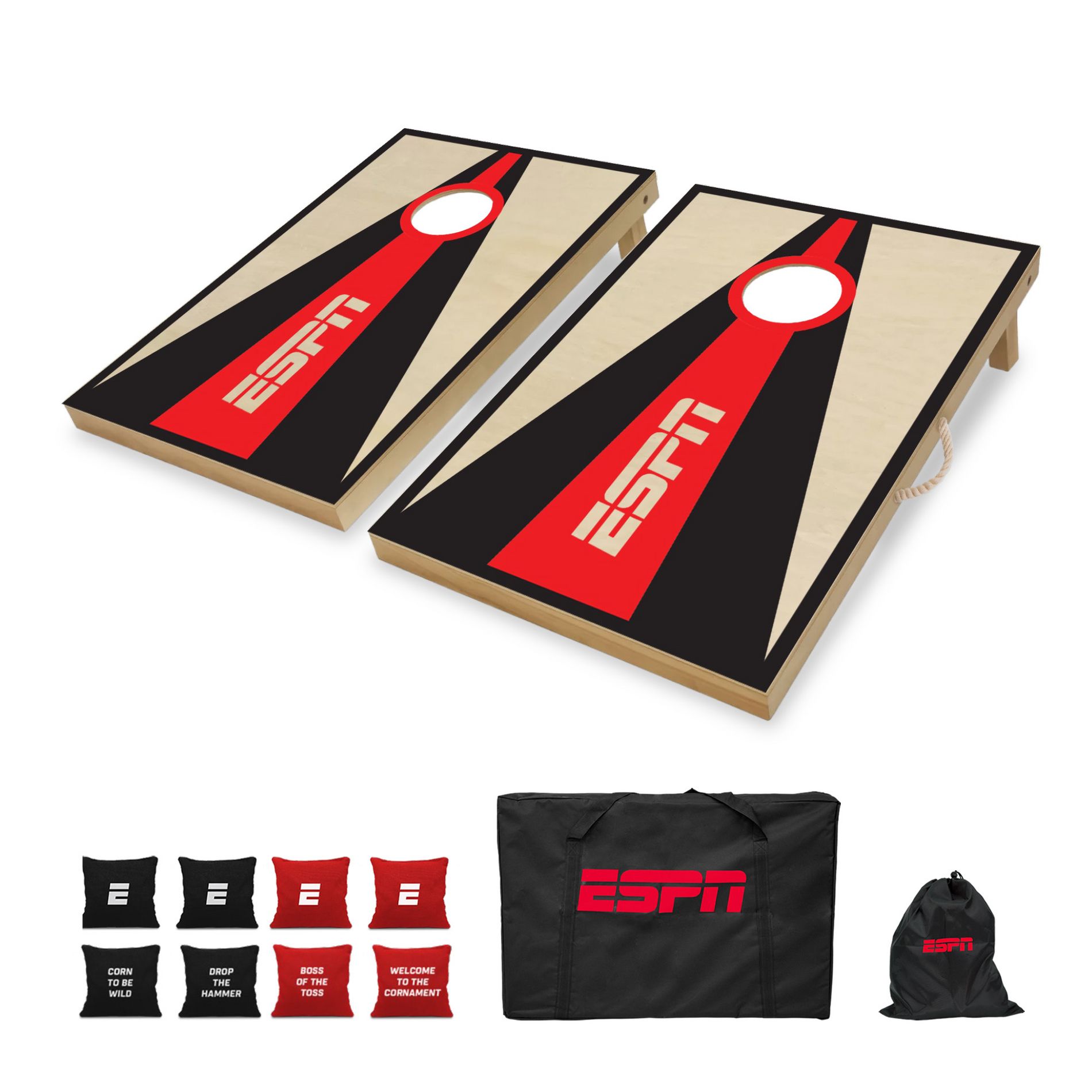ESPN Solid Wood Cornhole Board Set, 2’ x 3’ Cornhole Boards Includes Cornhole Bags and Travel Case (ES-CH240.EXv24)