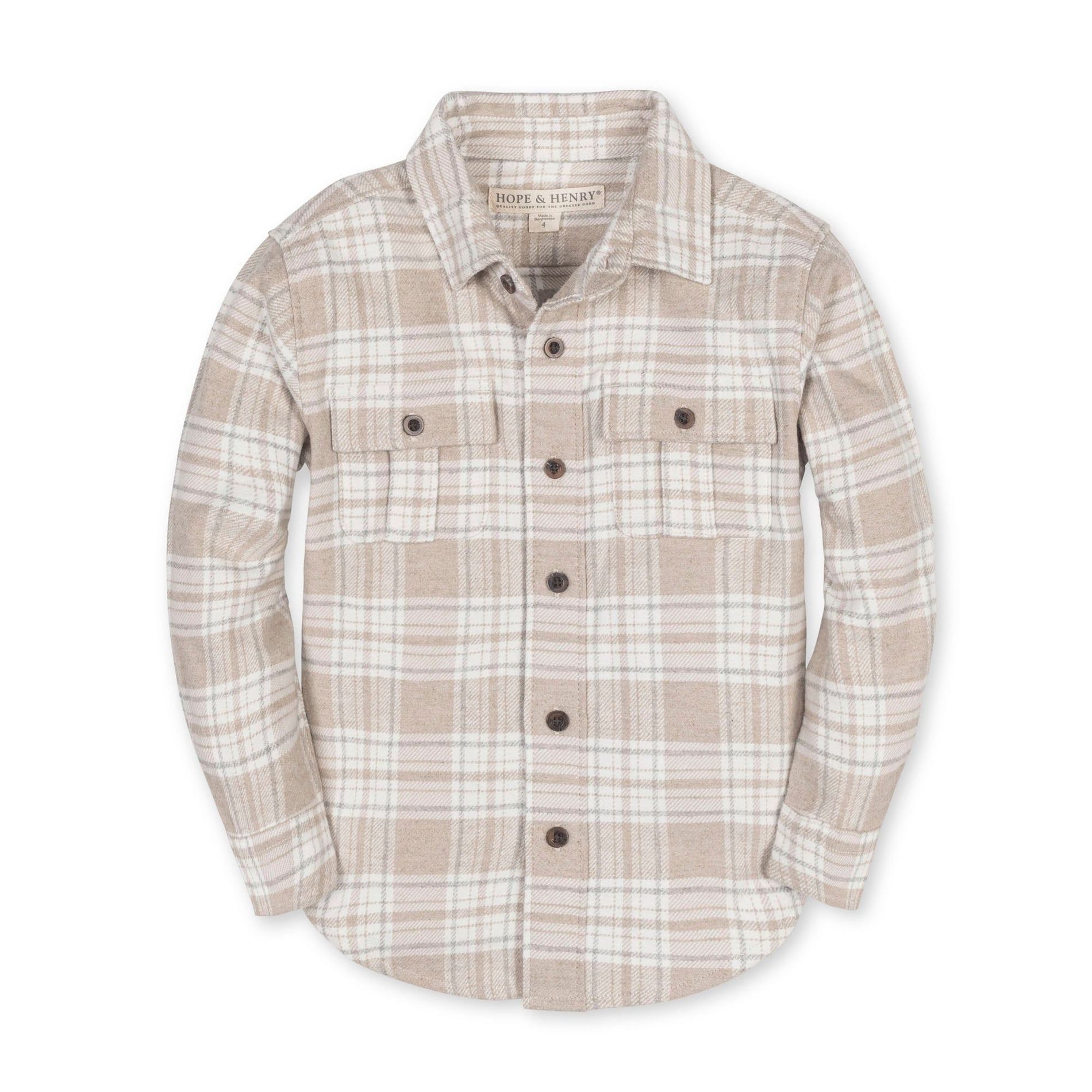 Hope & Henry Boys' Organic Long Sleeve Flannel Shirt with Double Flap Pockets, Kids