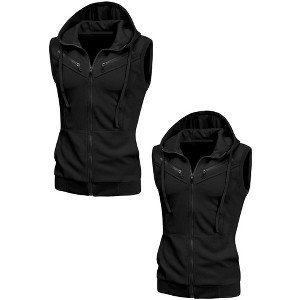 Lars Amadeus Men's Casual Zip up Drawstring Hoodie Sleeveless Vest 2 Packs - 1 of 4