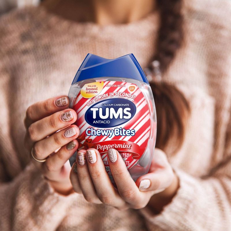 Tums Chewy Bites Peppermint Extra Strength Chewable Antacid for Heartburn - 60ct, 5 of 16