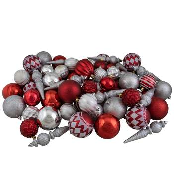 Northlight 75ct Red and Silver Shatterproof 3-Finish Christmas Ball Ornaments