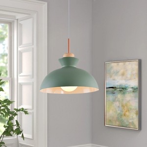 Rennnsan Veorix 11"W 1-Light Dome Wood Modern Dimmable Pendant - 1 of 4