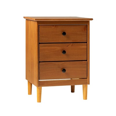 Caramel Solid Wood 3-Drawer Nightstand with Black Knobs