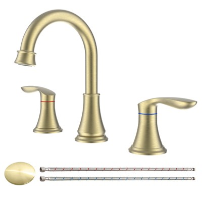 Munora 2-Handle 8-Inch Widespread Bathroom Sink Faucet, Brushed Gold with 360° Swivel Spout and Pop-Up Drain