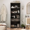 Famapy Tall Bathroom Storage Cabinet,Freestanding  Storage Unit with Glass Doors,Anti-Tip Design,for Small Spaces, Dark - 3 of 4