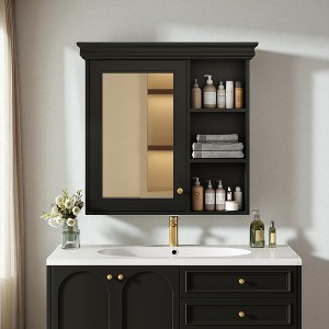 30'' x 28'' Wall Mounted Bathroom Medicine Cabinet with Mirror, Storage Organizer with Adjustable Shelves, Over Toilet Cabinet - 1 of 4