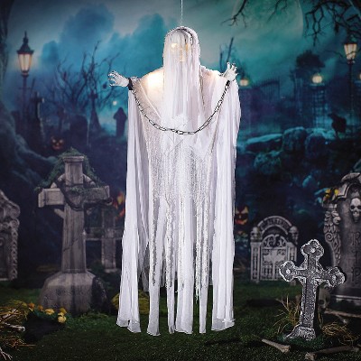 Morris Costumes 5.02 ft Hanging Animated White-Robe Grim Reaper - White