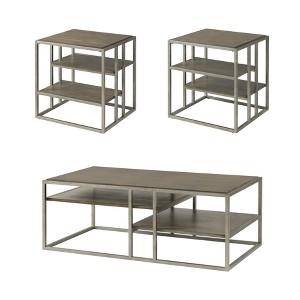 Dexmalle 3-Piece Metal Frame Wood Living Room Coffee Table and 2Tables Set - 1 of 4