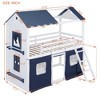 Twin/Full Size Wooden Bunk Bed with Elegant Windows & Tent, Playhouse Bed with Storage Sills & Slide Compatible, Pink/Blue+White - ModernLuxe - 3 of 4
