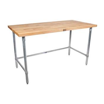 John Boos Maple Wood Counter Top Cutting Board Work Table Island with  Adjustable Lower Shelf, 60 x 30 x 1.5 Inch, Galvanized Steel