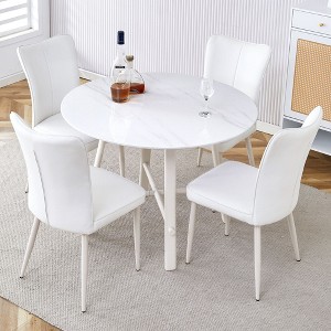 NicBex Dining Table Set for 4 Kitchen Table Modern Simple Round Dining Table Set for 4 MDF Tabletop with 4 White PU Chairs - 1 of 4