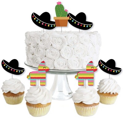 Big Dot of Happiness Let's Fiesta - Dessert Cupcake Toppers - Mexican Fiesta Party Clear Treat Picks - Set of 24