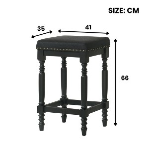 Okak 26 Inch Counter Stools Set of 2, Rustic Wooden Barstools with Fabric Seat and Nailhead Trim, Farmhouse Kitchen Seating - 1 of 4