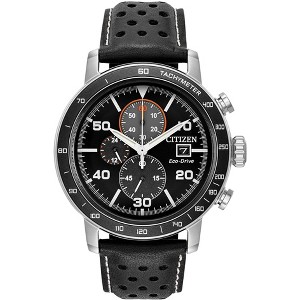 Citizen Men's Eco-Drive Sport Casual Brycen Watch, Black Leather Strap, Black Dial, Chronograph, 12/24 Hour Time, Date - 1 of 4